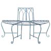 Half-Circle Outdoor Patio Garden Antique Blue Wrought Iron Tree Bench