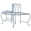 Half-Circle Outdoor Patio Garden Antique Blue Wrought Iron Tree Bench