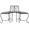 Half-Circle Outdoor Patio Garden Black Wrought Iron Tree Bench