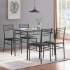 Black 5-Piece Dining Set with Rectangular Glass-Top Table and 4 Chairs