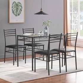 Black 5-Piece Dining Set with Rectangular Glass-Top Table and 4 Chairs