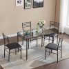 Black 5-Piece Dining Set with Rectangular Glass-Top Table and 4 Chairs