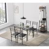 Black 5-Piece Dining Set with Rectangular Glass-Top Table and 4 Chairs