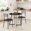 Modern 3-Piece Kitchen Dining Set with Round Black Wood-Top Table and 2 Chairs