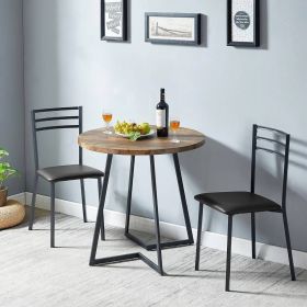 Modern 3-Piece Kitchen Dining Set with Round Wood-Top Table and 2 Chairs