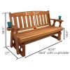 4ft Heavy Duty Porch Glider Bench with Cupholders in Cedar Finish - Made in USA