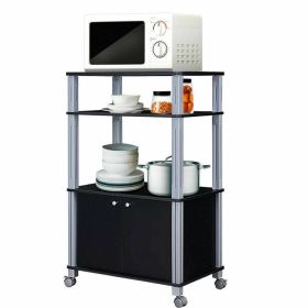 Modern 3-Shelf Kitchen Baker√≠s Rack Cart on Wheels in Black Wood Finish