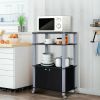 Modern 3-Shelf Kitchen Baker√≠s Rack Cart on Wheels in Black Wood Finish