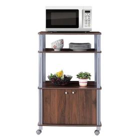 Modern 3-Shelf Kitchen Baker√≠s Rack Cart on Wheels in Brown Wood Finish