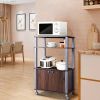 Modern 3-Shelf Kitchen Baker√≠s Rack Cart on Wheels in Brown Wood Finish