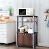 Modern 3-Shelf Kitchen Baker√≠s Rack Cart on Wheels in Brown Wood Finish