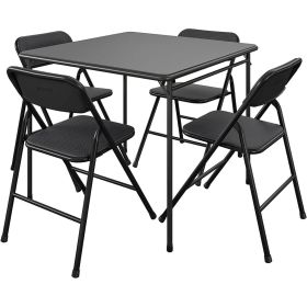 Black 5-Piece Square Folding Dining Table with 4 Chairs Guest Set Card Table