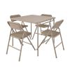 5-Piece Square Folding Dining Table with 4 Chairs Guest Set Game Table - Beige