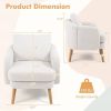 Modern White Sherpa Upholstered Accent Chair with Wooden Legs