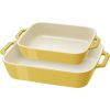 2 Piece Ceramic Stoneware Bakeware Casserole Baking Dish Set in Yellow / Ivory