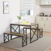 Modern Industrial Wood-Top Kitchen Dining Table Set with 2 Backless Benches