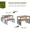 Modern Industrial Wood-Top Kitchen Dining Table Set with 2 Backless Benches