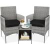 3-Piece Grey PE Wicker Outdoor Patio Furniture Dining Set with Black Cushions
