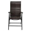 Outdoor Folding Steel Frame Rattan Patio Chair with Armrest in Brown
