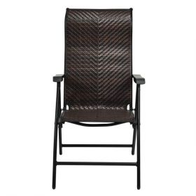 Outdoor Folding Steel Frame Rattan Patio Chair with Armrest in Brown