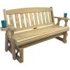 4ft Heavy Duty Unfinished Wood Porch Glider Bench with Cupholders - Made in USA