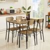 Modern Industrial 5-Piece Dining Set with Wood Top Table and 4 Chairs