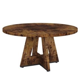 Modern Kitchen 4-Person Circular Dining Table in Rustic Brown Wood Finish