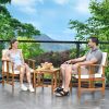 3-Piece Solid Wood Outdoor Patio Furniture Table Chairs Set with White Cushions