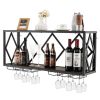 Industrial Rustic Brown Wood Metal Wall Mounted Wine Rack Shelf
