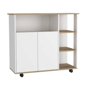 St. Thomas Kitchen Cart, Four Open Shelves, Double Door Cabinet, Four Casters