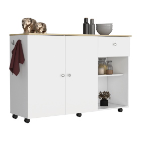 Syros Kitchen Island Cart, Six Carter, One Drawer, Double Door Cabinet, Two External Shelves, Four Interior Shelves