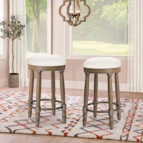 BarStools Set of 2, 360 Degree Swivel, Accent Wooden Swivel Seat Counter Height Bar Stool,White Fabric Cushioned Seat