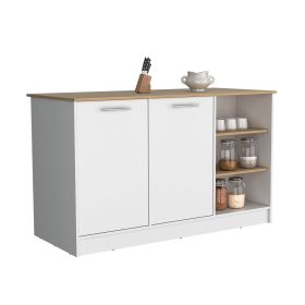 Mars Kitchen Island 2 Cabinets, 3 Open Shelves, White / Natural Oak