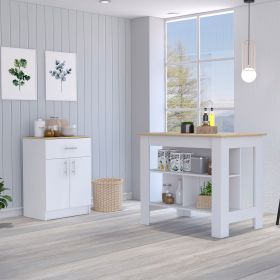 California Two Piece Kitchen Set, Kitchen Island + Kitchen Pantry , White /Light Oak