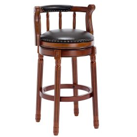 Seat height 29.5'' Cow top Leather Wooden Bar Stools, 360 Degree Swivel Bar Height Chair with Backs for Home Kitchen Counter(black 1pc)