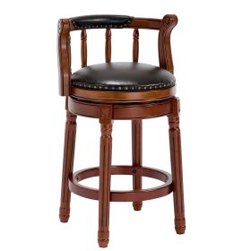 Seat height 26.5'' Cow top Leather Wooden Bar Stools, 360 Degree Swivel Bar Height Chair with Backs for Home Kitchen Counter(black 1pc)