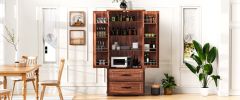 K&K 71" Farmhouse Kitchen Pantry Cabinet with 2 Large Drawers