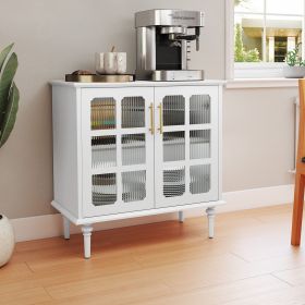Vintage Buffet Cabinet with 2 Lattice Glass Door, Wooden Accent Cabinet with Adjustable Shelves, Credenza for Living Room, Kitchen, Dining Room