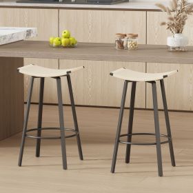 Counter Height Bar Stools Backless Handwoven Kitchen Dining Chairs with Round Footrest PVC Weaving Pub Stool for Indoor & Outdoor (Black & Creamy Whit