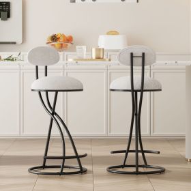 Round Print Bar Stools Set of 2 Black Metal Upholstered Chairs for Kitchen Island & Dining Rooms Counter Stools (Black & White Print)