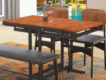 Extendable Dining Table Convertible 2 in 1 Shelf to Table with Metal Frame Industrial and Rustic Style for Small Spaces, Kitchen & Dining Room