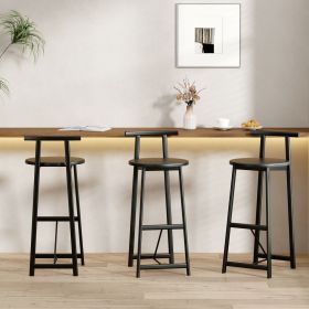 27''H Barstool Set of 3 Wooden Round Bar Stools with Footrest Modern Kitchen Chairs for Counter (Black & Black)