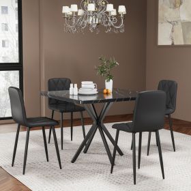 Square Dining Table Set, Mid Century Modern Square Dining Table for 4 Person, Faux Marble Tabletop, Iron Legs, Coffee Table for Kitchen Dining Room
