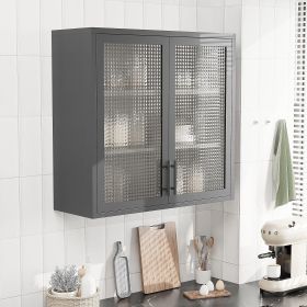 Retro Style Wall Mounted Cabinet Table-Top Storage Cabinet with Hazy Glass Doors and 2 Adjustable Shelves for Bathroom Kitchen Living Room Kitche