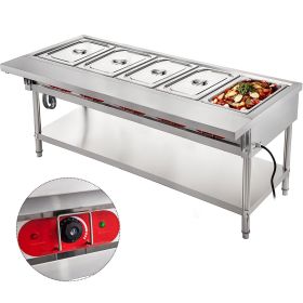 VEVOR Commercial Electric Food Warmer 5 Pot Steam Table Food Warmer 18 Quart/Pan with Lids with 7 Inch Cutting Board Food Grade Stainless Steel S