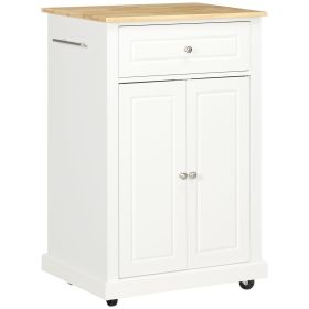 Rolling Kitchen Island Cart, Portable Serving Trolley Table with Drawer, Adjustable Shelf and 2 Towel Racks, Cream White