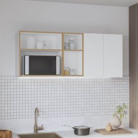 Corinto 59" Wide Two - Door Wall Cabinet with Four Shelves, Drying Rack Dish for Kitchen, Garage, Laundry Room White - Natural Oak