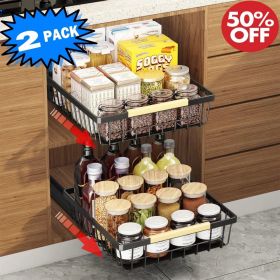 2 Pack Pull Out Cabinet Organizer, Metal Slide Out Drawers for Cabinets, Sliding Drawers Adhesive Nano Film Roll out Shelf for Kitchen Pantry Bedroom
