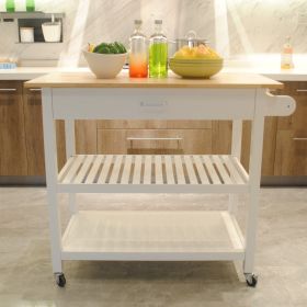 Kitchen Island Cart with drawers, cabinets, wine racks, partitions, towel racks, White-Beech