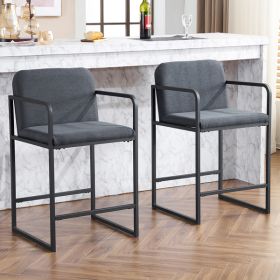 Set of 2,Modern Upholstered Counter Height Bar Stool with Armrests, Metal Frame and Padded Seat, Comfortable Dining Chair for Kitchen Island